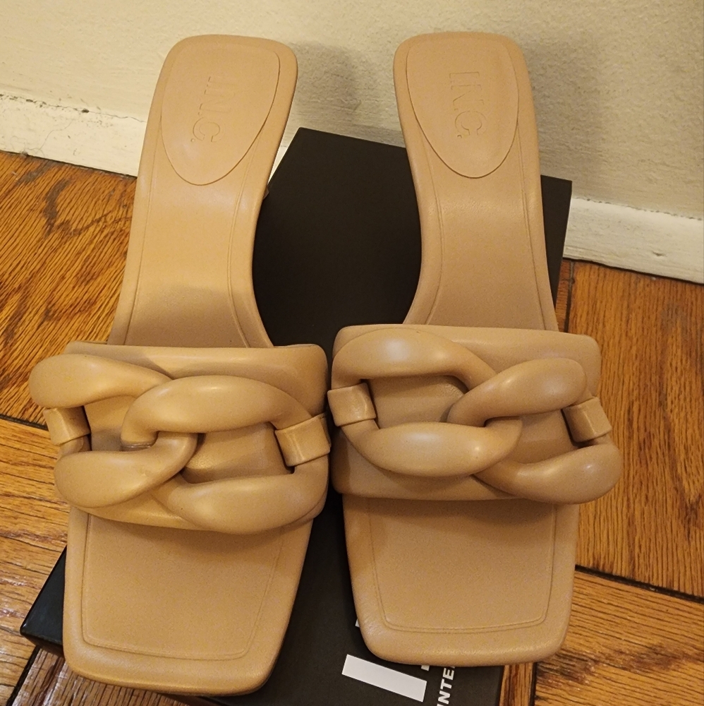 Beige Kitten Heel Slides